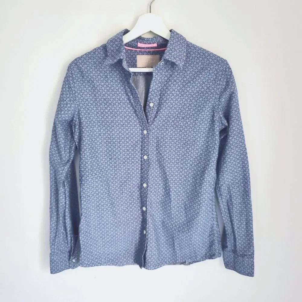 Banana Republic Blue Nautical Anchor Oxford Shirt Size S